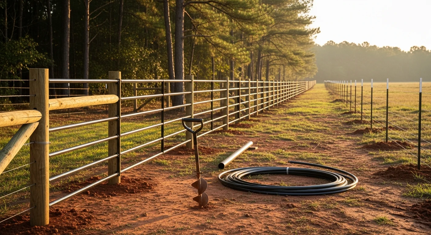 Pipe fence installation on rural property