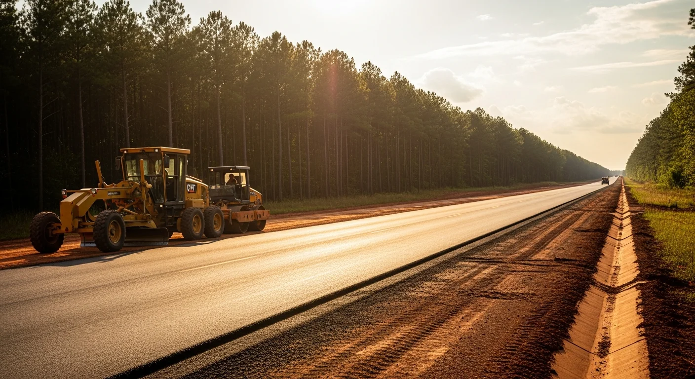Road construction equipment working on highway project
